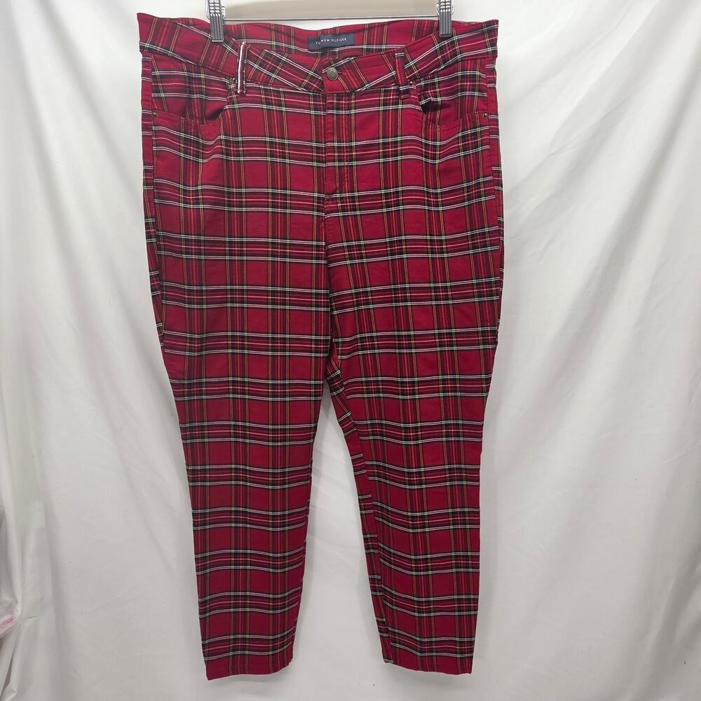 Tommy Hilfiger Womens 20W Red Plaid Ankle Pants Stretch Tartan Skinny Career